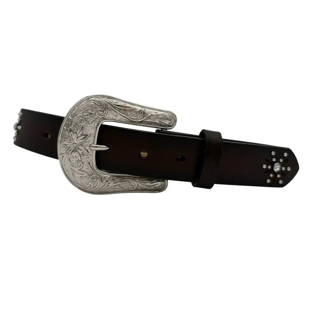 Ariat Western Horse Horshoe Concho Belt Rhinestone Brown Recycled Leather Girls